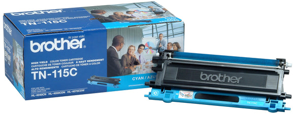 Brother TN-115C High Yield Cyan Toner Cartridge Compatible with Brother HL-4040CNHL-4070CDW Series - Retail Packaging