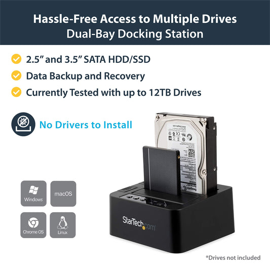 StarTech.com Dual Bay USB 3.0/ eSATA Hard Drive Duplicator Dock for 2.5" & 3.5" SATA SSD HDD with UASP (6Gbps) - Standalone Docking Station (SDOCK2U33RE)