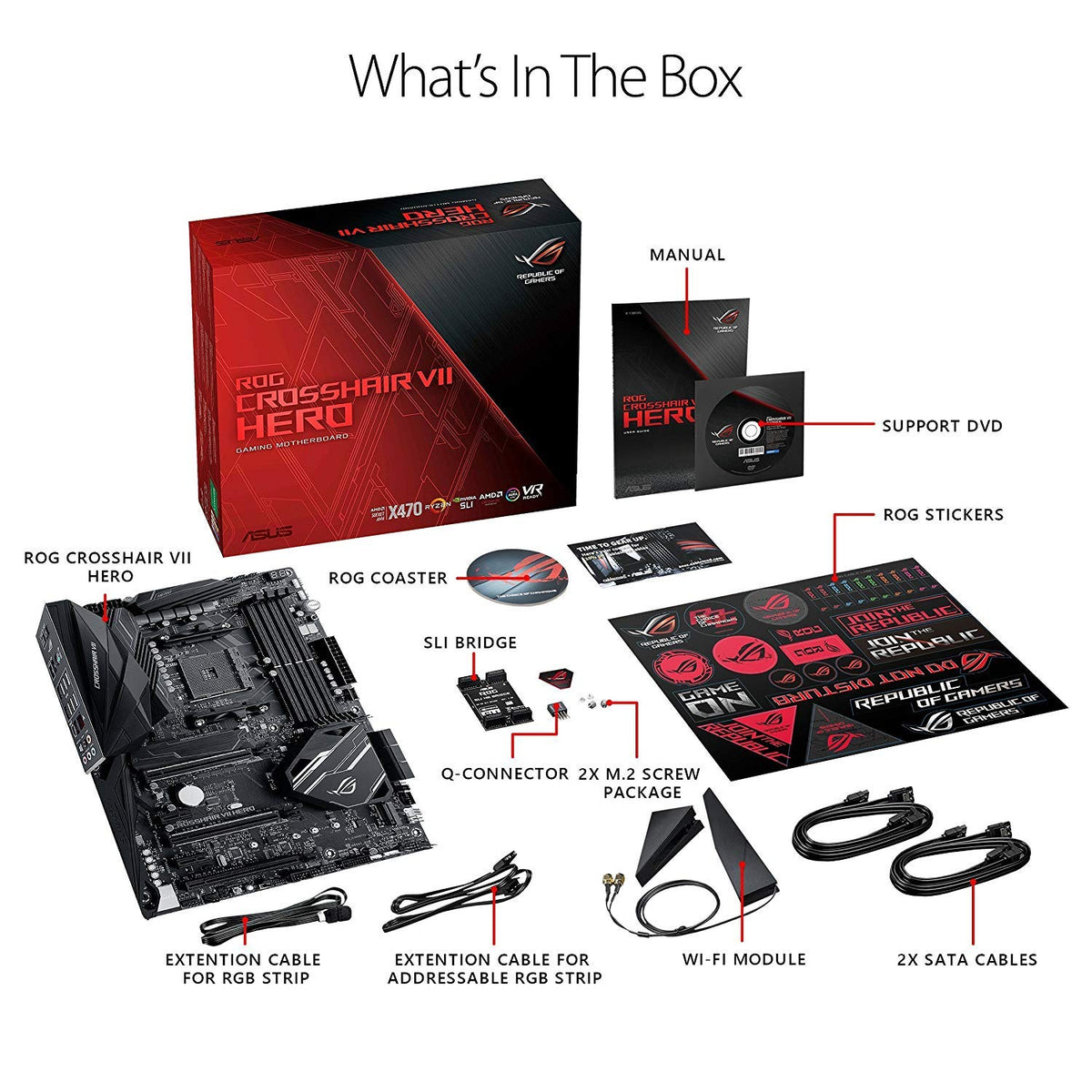 ASUS ROG Crosshair VII Hero AMD Ryzen 2 AM4 DDR4 M.2 USB 3.1 Gen2 ATX X470 Motherboard