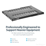 StarTech.com 1U Adjustable Vented Server Rack Mount Shelf - 250lbs - 19.5 to 38in Deep Universal Tray for 19" AV/ Network Equipment Rack (ADJSHELFHDV)