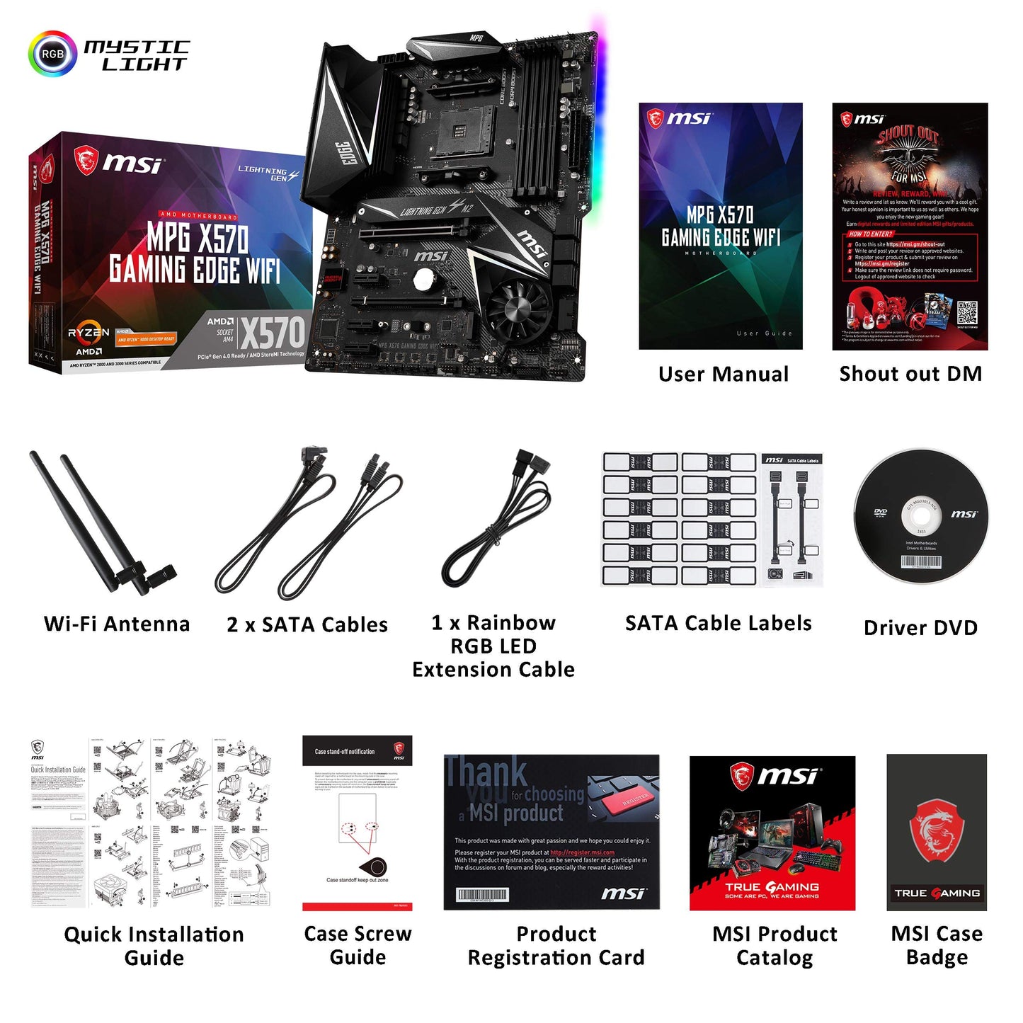 MSI MPG X570 Gaming Edge WiFi Motherboard (AMD AM4, DDR4, PCIe 4.0, SATA 6Gb/s, M.2, USB 3.2 Gen 2, AC Wi-Fi 5, HDMI, ATX)