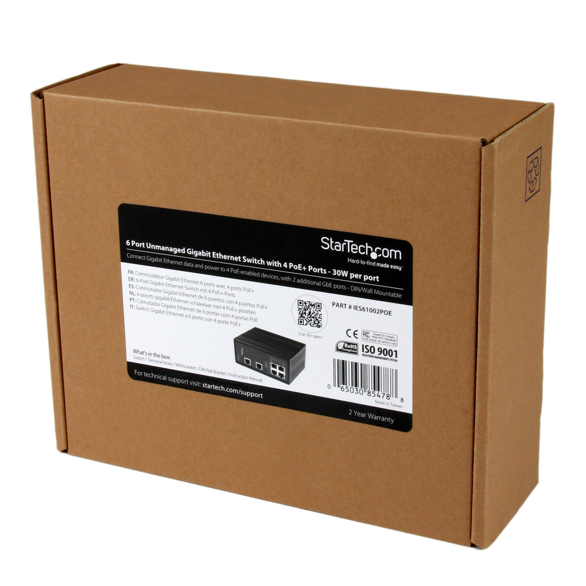 StarTech.com 6 Port Unmanaged Industrial Gigabit Ethernet Switch w/ 4 PoE+ Ports & Voltage Regulation - DIN Rail/Wall Mountable PoE Switch (IES61002POE)