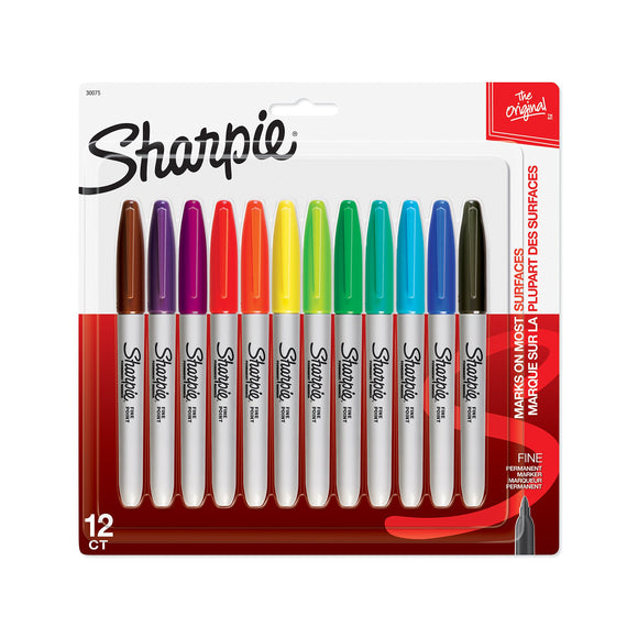Sanford 30075 Markers Sharpie Fine Point Permanent, 12-Pack, Assorted Colors(30075PP)