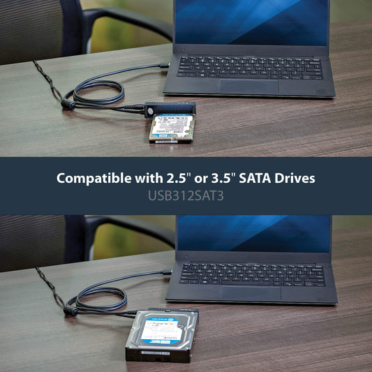 STARTECH USB312SAT3 USB 3.1 (10 Gbps) Adapter Cable for 2.5in and 3.5in SATA SSD/HDD Drives - Supports SATA III - Tool-free Cable-style Adapter, Black