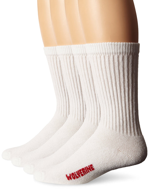 Wolverine Men's 4 Pack Crew Rib Stay Up Top Band Socks, White, Sock Size:10-13/Shoe Size: 6-12