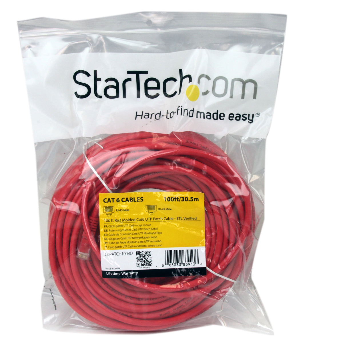 Cat6 Ethernet Cable - 100 ft - Red - Patch Cable - Molded Cat6 Cable - Long Network Cable - Ethernet Cord - Cat 6 Cable - 100ft