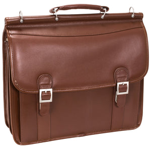 McKlein 80334 USA Halsted 15" Leather Double Compartment Laptop Briefcase Brown