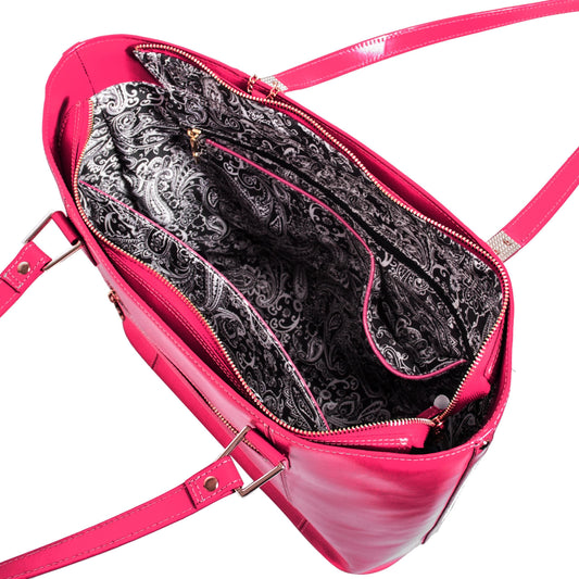 McKlein 97543 USA Cristina Leather Ladies' Tote with Tablet Pocket Fuchsia