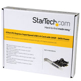 StarTech.com 4 Port PCI Express USB 3.0 Card - 3 External and 1 Internal - Native OS Support in Windows 8 and 7 - Standard and Low-Profile (PEXUSB3S42)