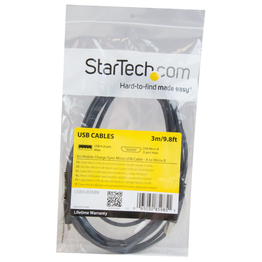 StarTech.com 3m 10 ft Long Micro-USB Charge-and-Sync Cable -M/M - USB to Micro USB Charging Cable - 24 AWG