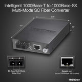 TRENDnet TFC-1000MSC Intelligent 1000Base-T to 1000Base-SX Multi-Mode SC Fiber Converter, 550 M, 1,800-Feet (Black)
