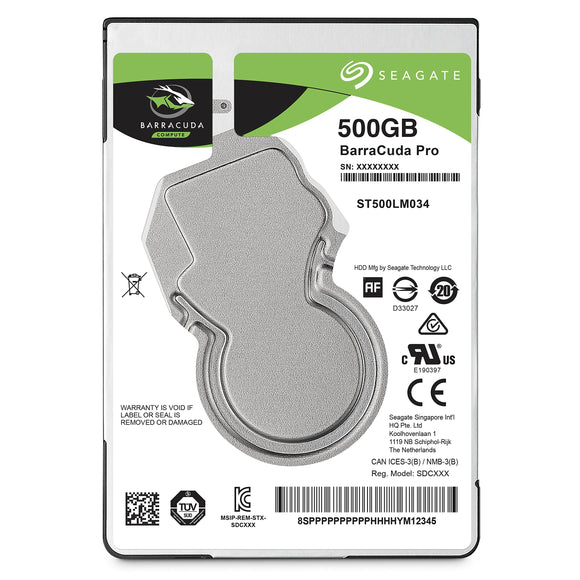 Seagate BarraCuda Pro 500GB Internal Hard Drive Performance HDD - 2.5 Inch SATA 6Gb/s 7200 RPM 128MB Cache for Computer Desktop PC Laptop, Data Recovery (ST500LM034)