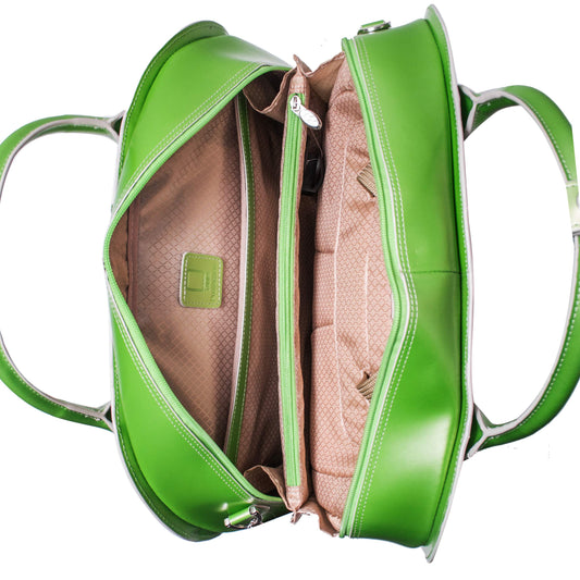 McKlein 96641 USA Roseville 15" Leather Fly-Through Checkpoint-Friendly Patented Detachable -Wheeled Ladies' Laptop Briefcase Green