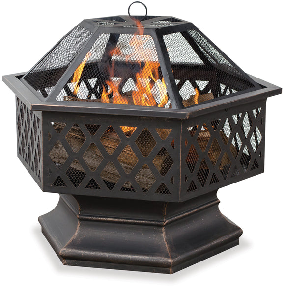 Endless Summer,WAD1377SP, Hex Shaped Outdoor Fire Bowl with Lattice, Oil Rubbed Bronze