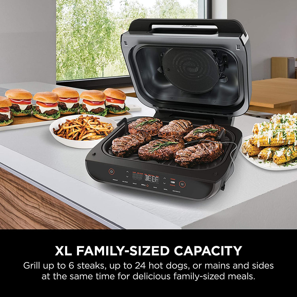 Ninja Bg500c, Foodi Xl 5-in-1 Indoor Grill With 4-quart (3.8l) Air Fryer, Roast, Bake, & Dehydrate