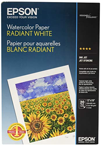 WATERCOLOR RADIANT WHITE -  SUPER B SIZE(13 IN X 19 IN) -  20 SHEETS