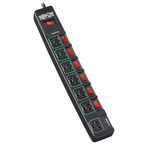 ECO SURGE PROTECTOR POWER STRIP GREEN 7OUTLET 6FT CORD BLACK