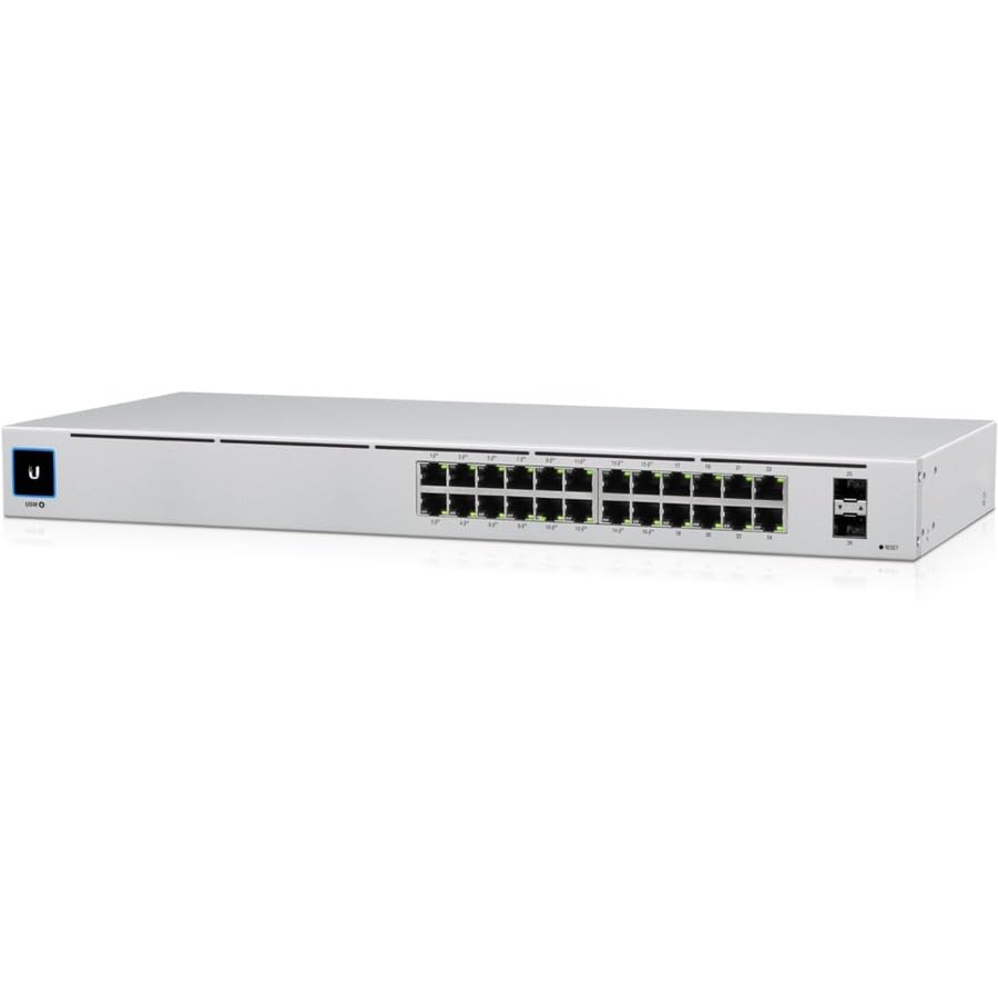The USW-24-POE is a configurable Gigabit Layer 2 switch with twenty-four Gigabit
