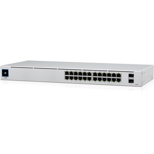The USW-24-POE is a configurable Gigabit Layer 2 switch with twenty-four Gigabit