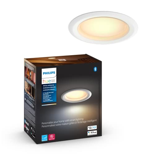 Philips Hue White Ambiance LED Smart Retrofit 4-inch Recessed Downlight, Bluetooth & Zigbee compatible, Warm-to-cool white light (Hue Hub Optional)