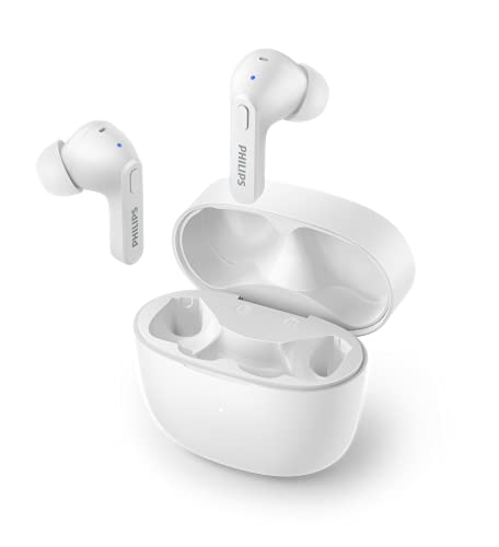 Philips True Wireless Headphones (White) -  Earbuds with in-ear fit -  Super-small charging case -  IPX4 water protection -  Up to 18 hours play time