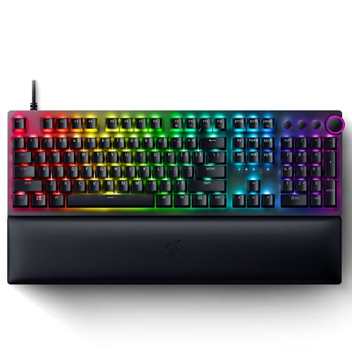Razer Huntsman V2 Optical Gaming Keyboard: Fastest Clicky Optical Switches w/Quick Keystrokes & 8000Hz Polling Rate - Doubleshot PBT Keycaps - Dedicated Media Keys & Dial - Ergonomic Wrist Rest (Like New)