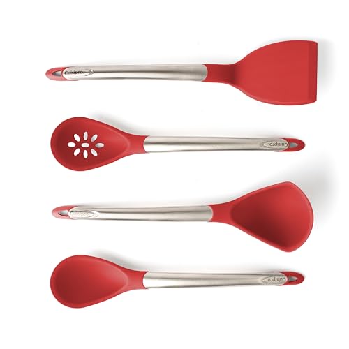 Cuisipro Silicone Tool 4-Piece Set with Ladle, Turner, Spoon & Slotted Spoon, Red
