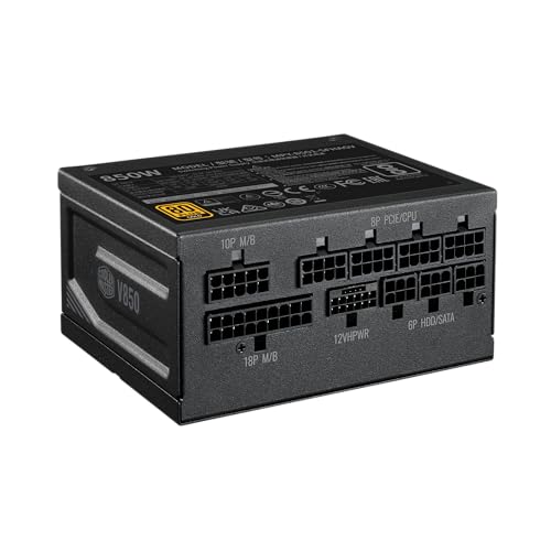 Cooler Master V850 SFX Gold ATX3.0 Full Modular Power Supply, 850W SFX, 80+ Gold, 90-Degree 12VHPWR PCIe 5.0 Connector, SFX-to-ATX Bracket, Silent Fan, 10 Year Warranty (MPY-8501-SFHAGV-3US)