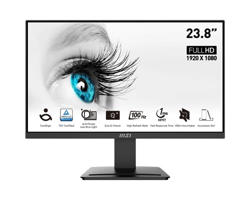 MSI PRO MP2412, 24", 1920 x 1080 (FHD), FreeSync, 100Hz, TUV Certified Eyesight Protection, 1ms, VGA, HDMI