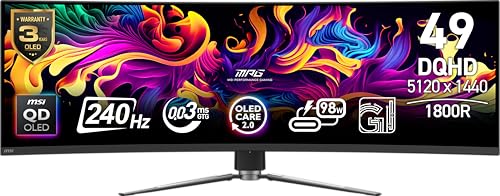 MSI MN MPG 491CQPX QD-OLED 49 QD-OLED 5120X1440 32:9 0.03MS 240HZ 2XHDMI DP (Like New)