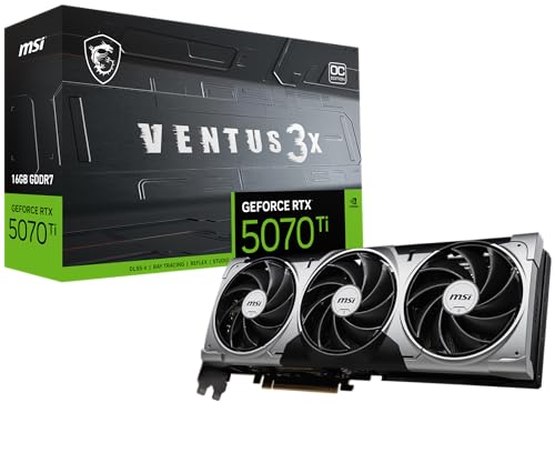 MSI Gaming RTX 5070 Ti 16G Ventus 3X OC Graphics Card (16GB GDDR7, 256-bit, Extreme Clock TBD MHz, DisplayPort x 3 2.1a, HDMI 2.1b, NVIDIA Blackwell Architecture)