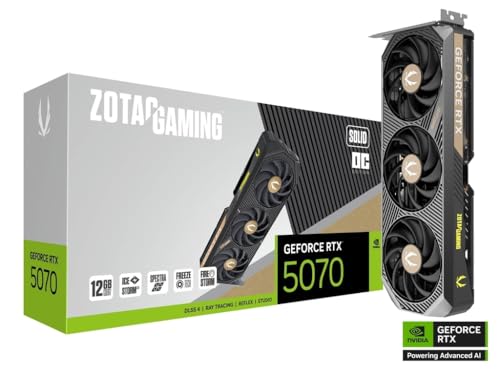 ZOTAC Gaming GeForce RTX 5070 Solid OC DLSS 4 12GB GDDR7 192-bit 28 Gbps PCIE 5.0 Gaming Graphics Card, IceStorm 2.0 Cooling, Spectra RGB Lighting ZT-B50700J-10P