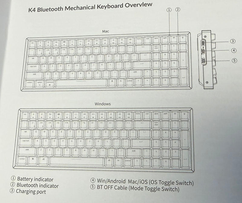 Keychron K4 Bluetooth Mechanical Keyboard, 100-Key Compact Layout, RGB Backlit, Wireless/Wired USB-C, Multi-Device, Mac & Windows Compatible