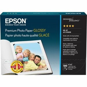 EPSON PREMIUM RESIN COATED GLOSSY PHOTO PAPER - BRIGHT WHITE - 4 IN X 6 IN - 100