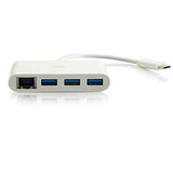 C2G 29746 USB-C to Ethernet Adapter 3-Port USB Hub, White