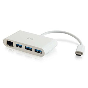C2G 29746 USB-C to Ethernet Adapter 3-Port USB Hub, White