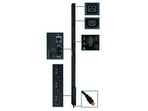 Tripp Lite PDU3VN10L1530 Monitored 3 Phase 208V Zero U Vertical Rack PDU, Supports 8.6kW (Black)