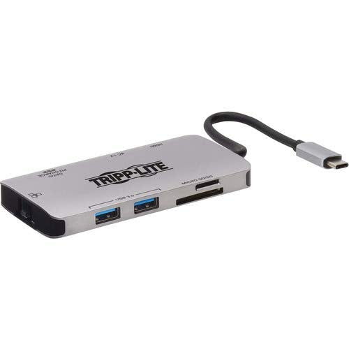 Tripp Lite USB C Docking Station 4K USB Hub HDMI SD/Micro SD GbE Charging (U442-Dock5-Gy)