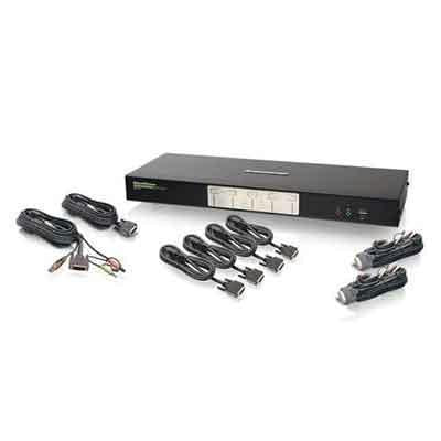 New - Iogear 4Port DVI KVM SWITCH W/ AUDIO USB 2.0 HUB & Cables