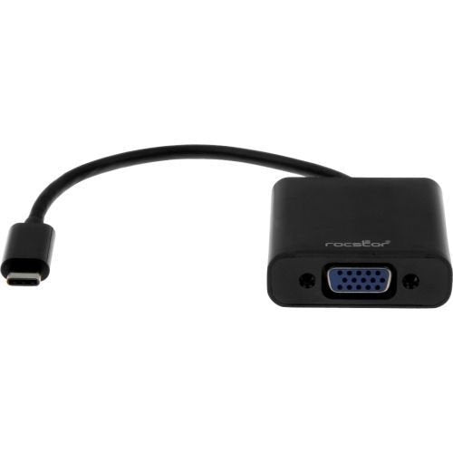 Rocstor Premium USB-C to VGA Adapter Converter- 6" - USB Type-C to VGA Video Adapter - for Use with Macbook, Pro, Chromebook, Notebook, Projectors, TV, Netbook - 1 Pack - 1 X HD-15 Female VGA - 1 x Type C Male USB - black USB-C to VGA Video Converter