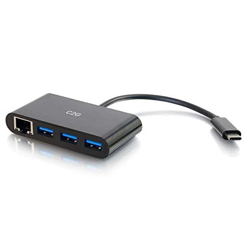 C2G 29747 USB-C to Ethernet Adapter with 3-Port USB Hub, Black