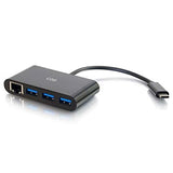 C2G 29747 USB-C to Ethernet Adapter with 3-Port USB Hub, Black