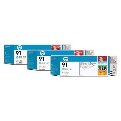 HP No.91 3 Pack Ink Cartridge - Light Cyan