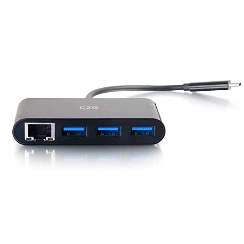 C2G 29747 USB-C to Ethernet Adapter with 3-Port USB Hub, Black
