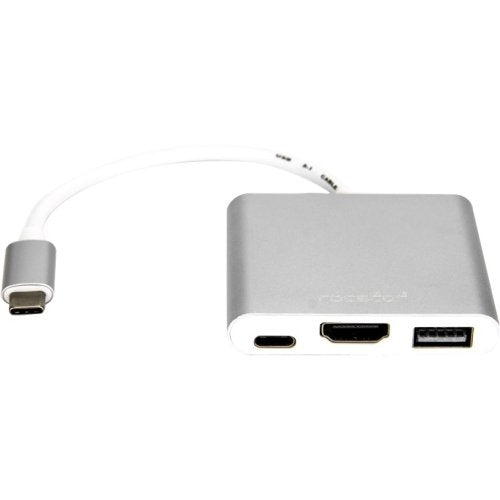 Rocstor Y10A176-S1 Premium USB-C to HDMI Multiport Adapter - USB-C to HDMI/USB-C (3.1)/USB 3.0 for Audio/Video Device - 1 x USB-C Male to 1 x HDMI Female Digital Audio/Video, Metal Silver