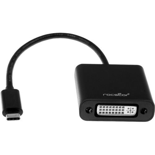Rocstor Y10C135-B1 Premium USB-C to DVI Adapter M/F - 6" - for MacBook, MacBook Pro, ChromeBook or Any Other USB Type C Devices Connecting to DisplayPort, Black