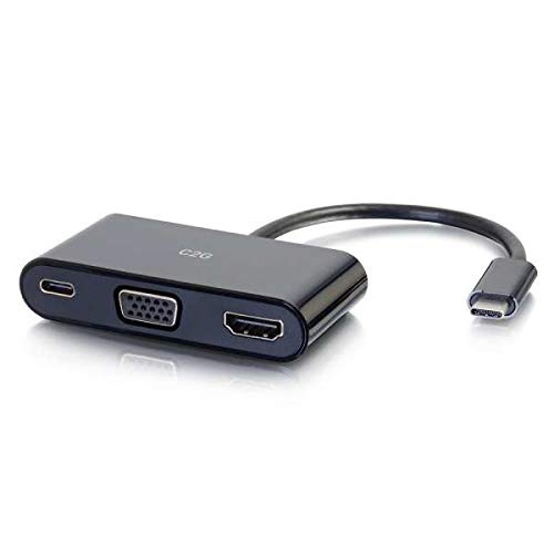 C2G 26884 USB-C to HDMI and VGA Adapter Converter with Power Delivery - Black - External Video Adapter - USB-C - D-Sub, HDMI - Black
