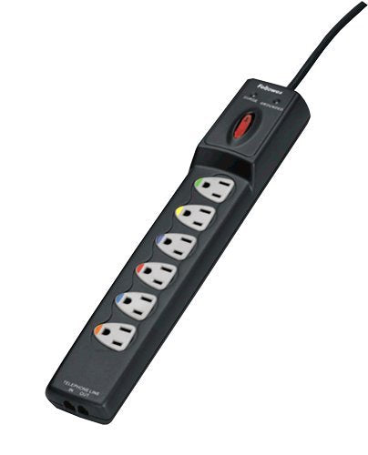 Fellowes 6 Outlet Surge Protector - 4-Feet Cord Graphite