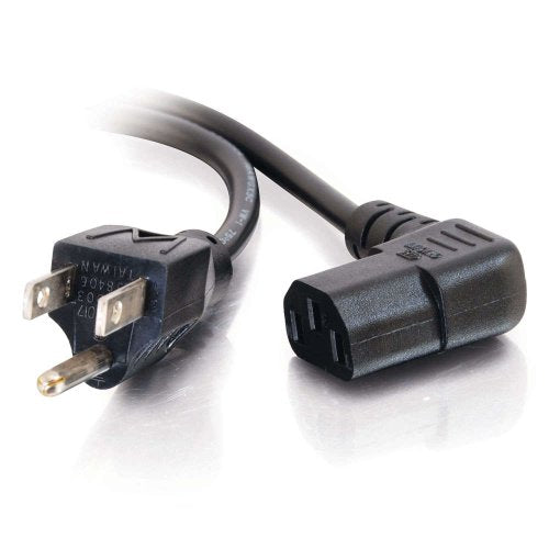 C2G 03152 18 AWG Universal Right Angle Power Cord - NEMA 5-15P to IEC320C13R, TAA Compliant, Black (6 feet, 1.82 Meters)
