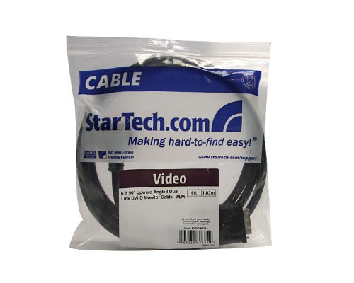 StarTech.com 6 ft 90 Degree Down Angled Dual Link DVI-D Monitor Cable M/M - Male to Male 25 pin DVI-D Video Cable Black 6 Feet - 2560x1600 (DVIDDMMBA6)